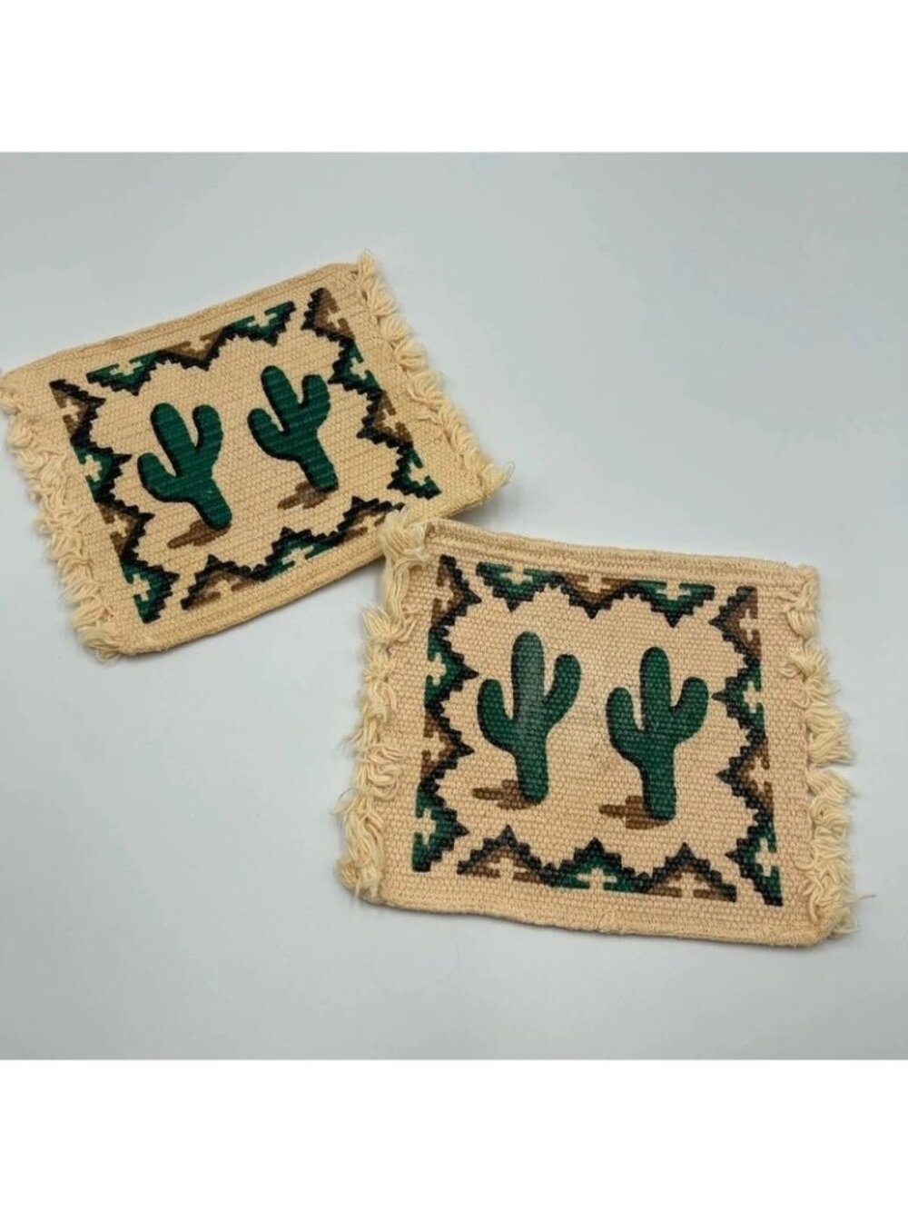 Boho Woven Southwestern Cactus Desert Cotton Drink Coaster Set of 2